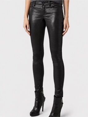 Allsaints Spitalfields Petrel Brodie Low Rise Cropped Skinny Coated Jeans